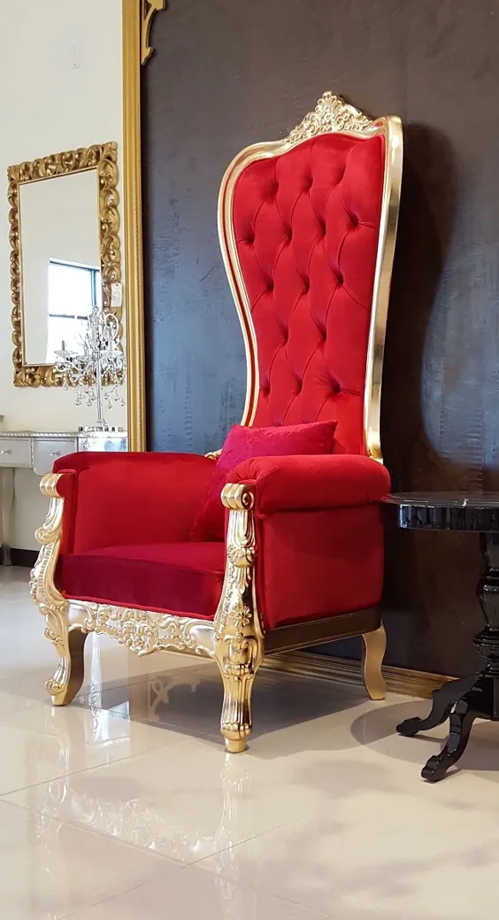 صندلی تختی باروک صندلی پشت بلند Queen Queen در مخمل قرمز