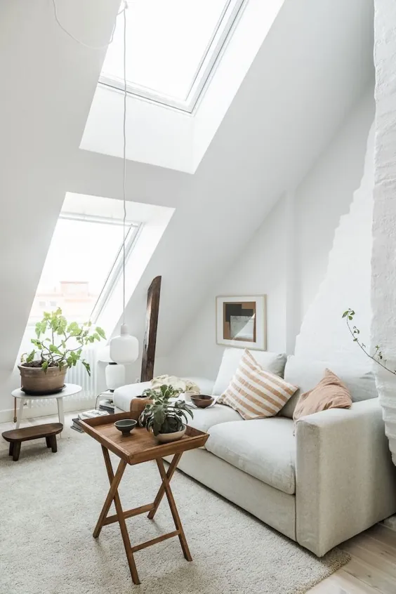 فضاهای کوچک: یک اتاق زیر شیروانی سوئدی پر از نور