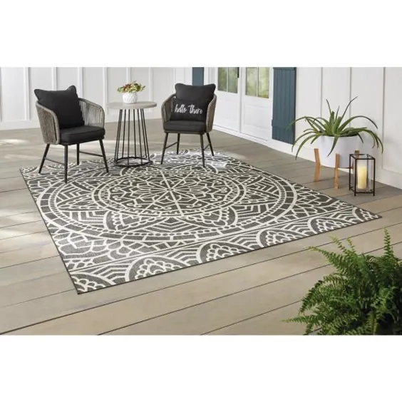 Hampton Bay Aztec Grey 5 ft. 3 in. x 7 ft. Indoor / Outdoor Area Rug-3004088 - The Home Depot