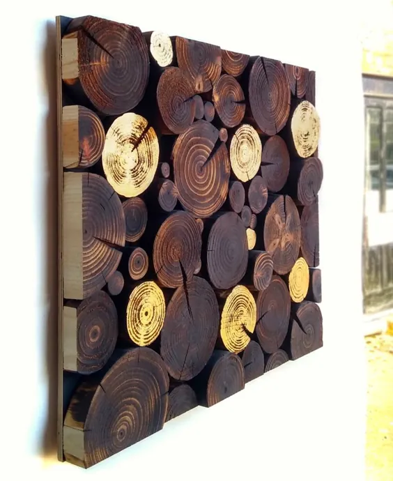 Log Wall Art - موزاییک مستطیلی در برگ سیاه و طلا