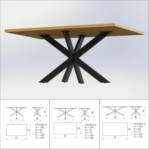 اتاق جدول DOUBLE X |  قاب میز عنکبوت ، سرسره های میز سنگین ، قاب متقابل ، ستاره ، پایه های میز ، قاب میز ، پایه میز