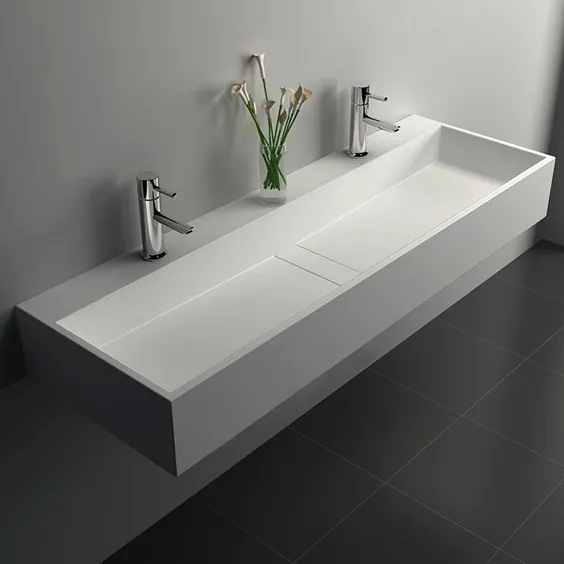 سینک ظرفشویی دوجداره 47 اینچی سنگی رزین سنگی مات سفید سفید ظرفشویی حمام با دو سوراخ شیر