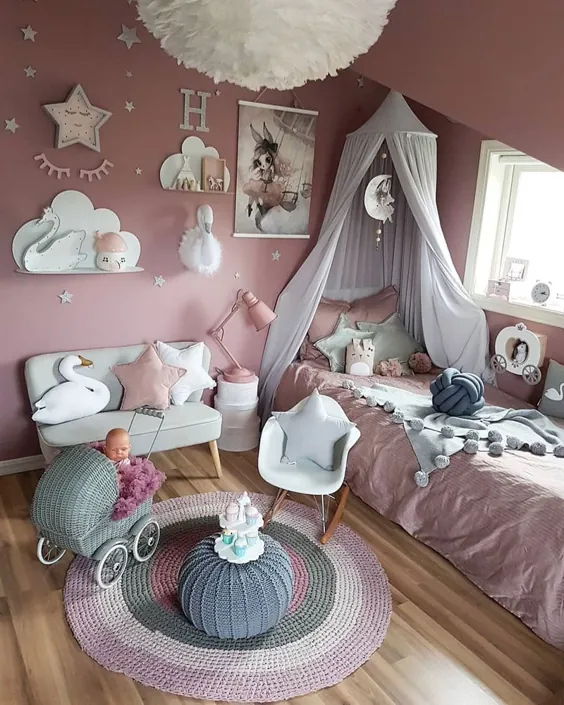 اتاقهای دختران زیبا با خاکستری - فضای داخلی کودکان