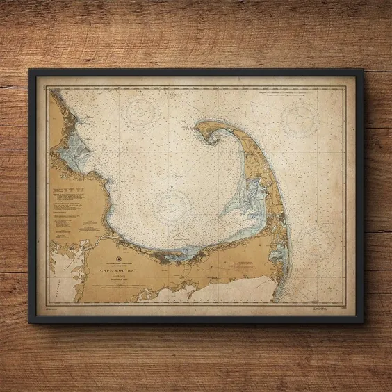 Cape Cod Map Vintage Cape Cod Map Nautical Decor دیوار بزرگ |  اتسی