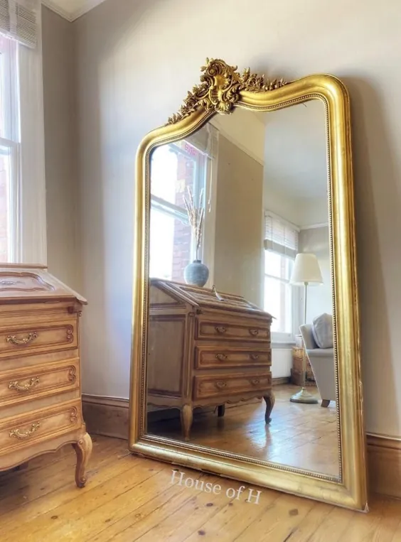 هم اکنون آینه بزرگ طلاکاری شده آنتیک / آینه بزرگ طلایی |  اتسی