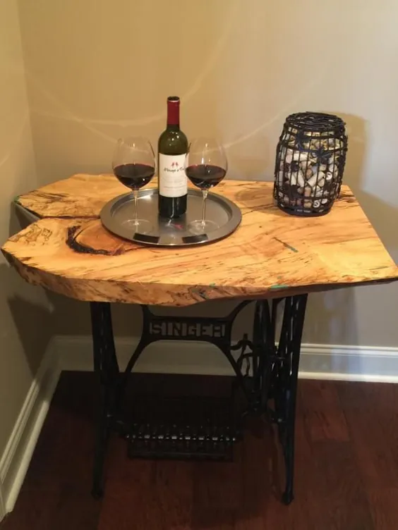 Live Edge Spalted Maple Table W / Antique Singer Treadle |  اتسی