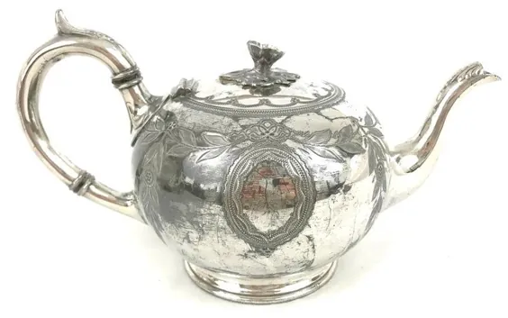 مجموعه چای سه تکه آنتیک ، جیمز دیکین ، بشقاب نقره پوشیده ، چای بعد از ظهر ، فرم گرد ، کیسه های گل ، ست چای ویکتوریا ، شیک منحصر به فرد