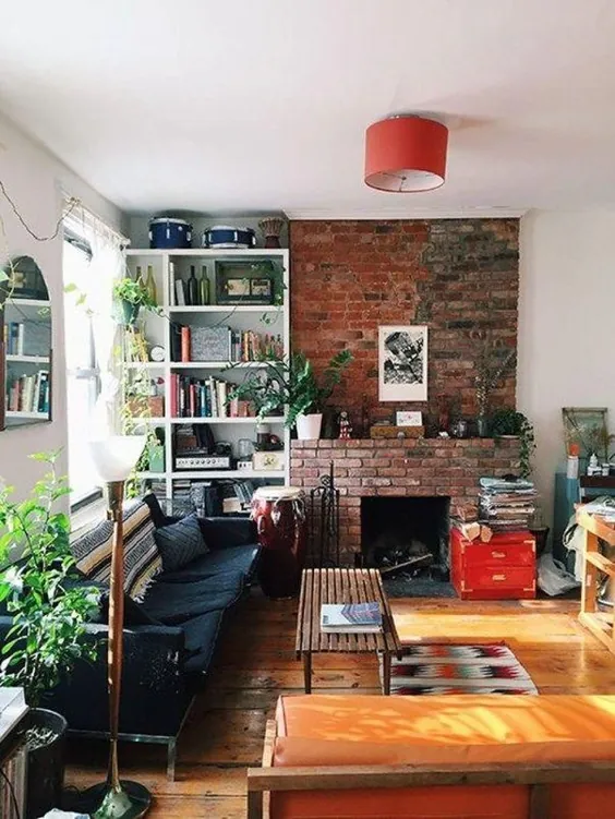 ایده های دیوار آجری برجسته Rustic Elegant Exposed Living Room09 #burgandydecorliv ...