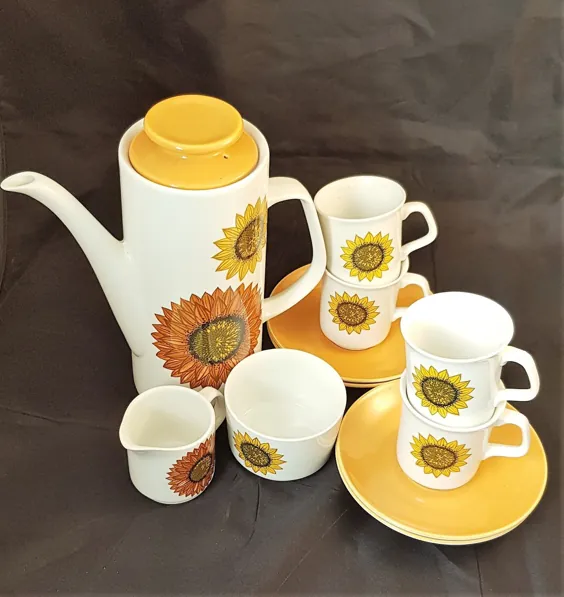 طراحی Retro Mid Century J&G Meakin Palma Sunflower کامل | اتسی