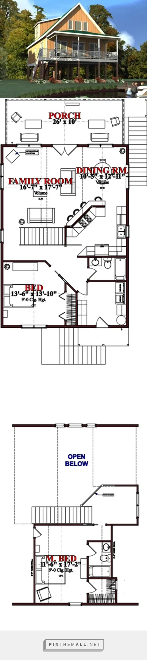 طرح خانه به سبک کلبه - 2 تختخواب 2 حمام 1536 متر مربع / طرح طرح # 63-354