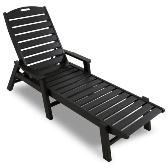 POLYWOOD Nautical Black Stackable Plastic Outdoor Patio Chaise Lounge-NCC2280BL - انبار خانه