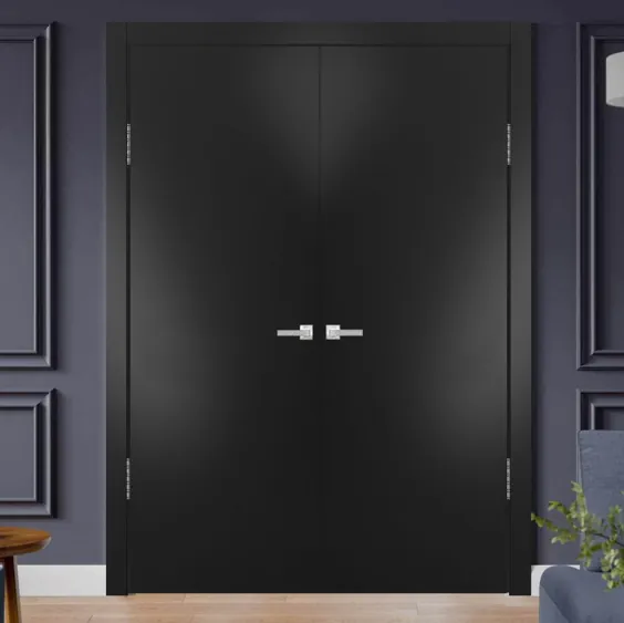 دستگیره دو درب داخلی جامد مدرن |  Planum 0010 Black Matte |  تریم های قاب صفحه ای تک صفحه ای |  درهای محکم اتاق خواب حمام