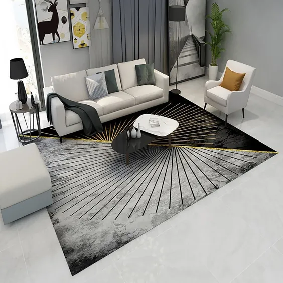 فرش مستطیل فرش خاکستری و طلایی مدرن فرش 3'x 5 '