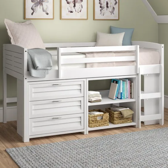 تختخواب سفری چوبی توپر جامد با قفسه کتاب و قفسه