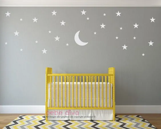 عکسهای گلبرگ Moon Stars Wall Decals Nursery Baby Decal Wall Decal |  اتسی