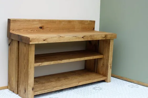 Farmhouse Shoe Rack Boot Rack Bench Solid Chunky Wood Antique |  اتسی