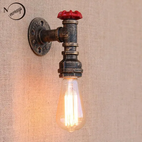 بخار پانک Loft صنعتی زنگ آهن آب لوله های یکپارچه دیواری دیواری Vintage E27 چراغ های دیواری LED خالص برای اتاق نشیمن نوار اتاق خواب