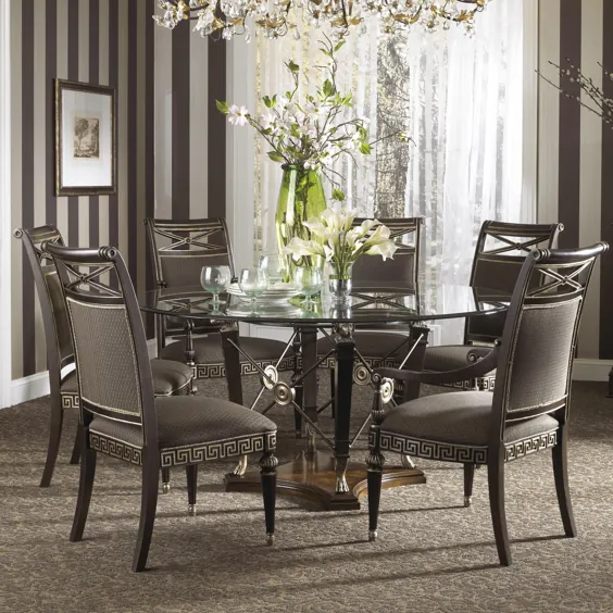 ست غذاخوری شیشه ای Belvedere رسمی به سبک Grecian با شش صندلی توسط مایکل هریسون در مبلمان Sprintz