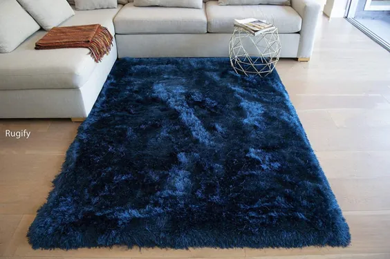 RugBerry Glorious Collection 2.5 اینچ Thick Shag Rug 8 "x 10" ft آبی تیره