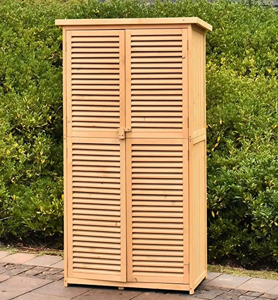 TITIMO 63 "Outdoor Garden Storage Sheded - چوبی چوبی طراحی کرکره ذخیره سازی چوب صنوبر - قفسه های کابینت ذخیره سازی ابزار Patios برای ابزار ، تجهیزات مراقبت از چمن ، لوازم استخر و لوازم جانبی باغ