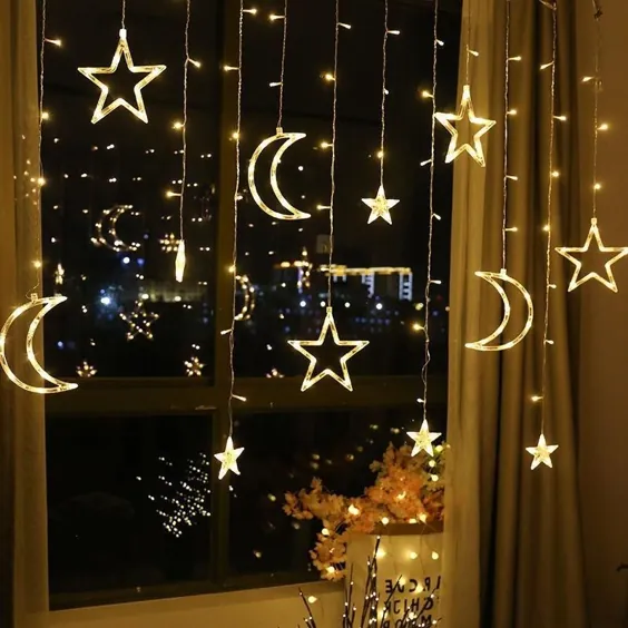 Moon Star Lamp LED Lamp String Ins چراغ های کریسمس دکوراسیون چراغ های تعطیلات - ماه ستاره رنگارنگ / EU پلاگین 220 ولت