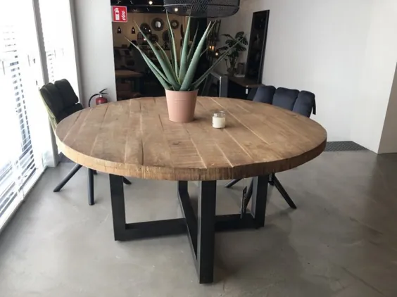 Runder Tisch grau - Naturholz ، Tisch rund Industrie grau ، Esstisch rund Landhausstil ، Durchmesser 130 سانتی متر