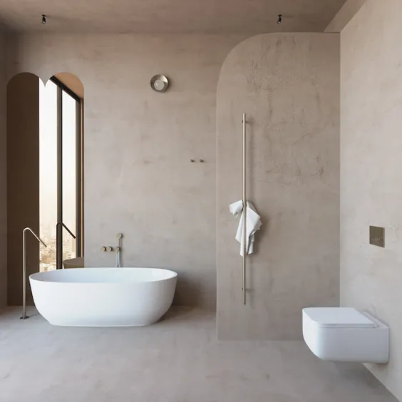 پنج حمام مینیمالیستی با دیوارهای بافت دار
