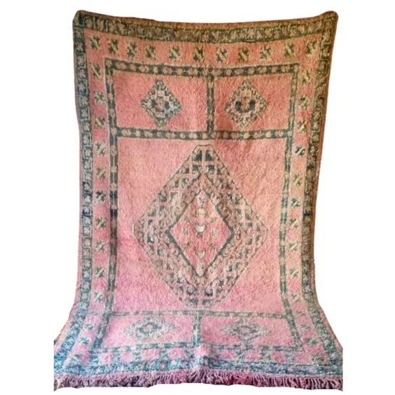 فرش پشمالو پشمی آزیلال مراکشی صورتی - 4ft x 6.5ft شرقی