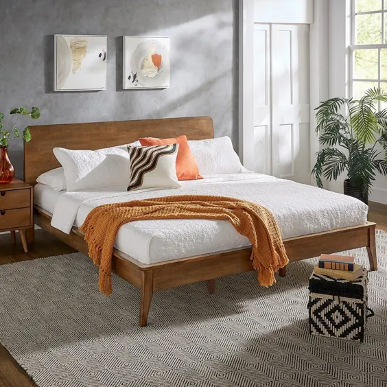 تختخواب بستر چوبی Clark Oak Finish Wood توسط iNSPIRE Q Modern (ملکه) ، قهوه ای