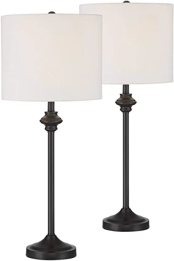 Lynn Modern Buffet Table Lamps Set of 2 Black Metal Fabric Drum Shade for Dining Room - 360 Lighting