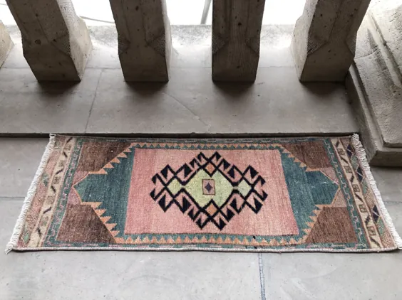فرش کوچک ترکی 1x3 دست ساز ساخته شده درب ورودی محو شده کوچک |  اتسی