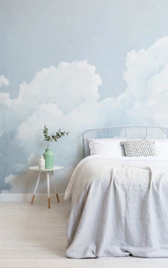 نقاشی دیواری تصویر زمینه آبرنگ آبی آسمانی ابری روشن