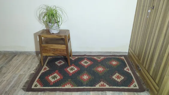 گلیم پشمی جلیم دوریی فرش کوچک منطقه یوگای مدیتیشن |  اتسی