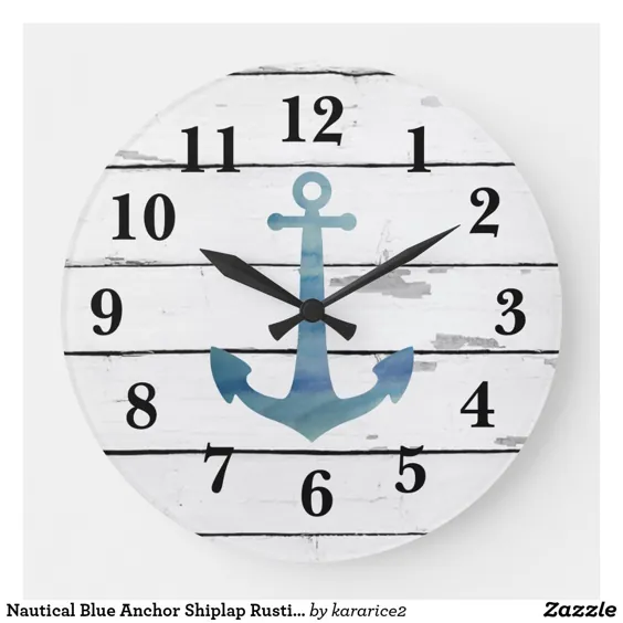 ساعت مچی بزرگ دکوراسیون دریایی Anchor Blue Anchor Shiplap |  Zazzle.com