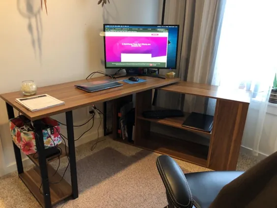 Tribesigns میز کامپیوتر به شکل L با قفسه کتاب و کابینت پرونده