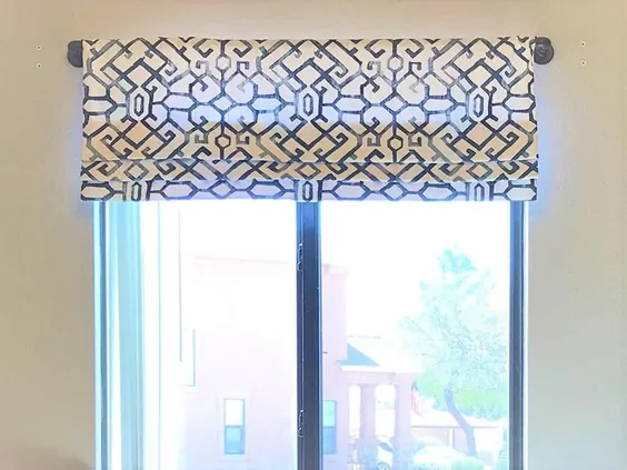 Faux Roman Shade Valance در ترلیس آبی و سفید مدرن | اتسی