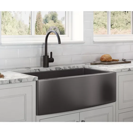 سینک ظرفشویی آشپزخانه روسری-جلو از جنس استنلس استیل 33 اینچ ظرفشویی آشپزخانه تک ظرف در Gunmetal Black Matte-RVH9733BL - انبار خانه