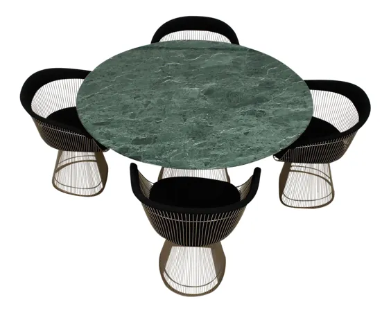 مجموعه اولیه Platner برای میز ناهار خوری با روکش مرمر و مجموعه ای از 4 صندلی