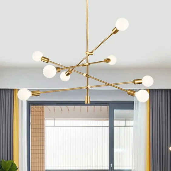 لوستر Sputnik Mid-Century Lighting Metallic 8 Lights چراغ سقفی اتاق نشیمن در لوسترهای طلایی