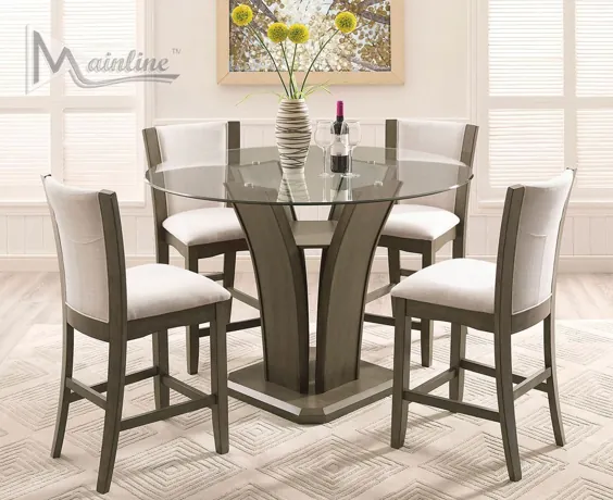 میز خاکستری Enclave + 4 صندلی 22112-42 Mainline Inc مجموعه میزهای ناهار خوری قد بلند