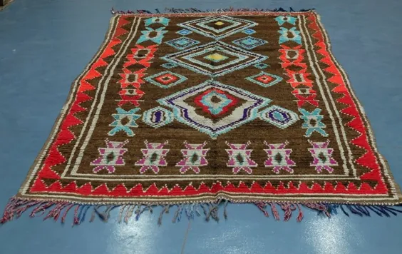 فرش قهوه ای Azilal ، فرش Art Deco ، فرش پشمی مراکشی ،