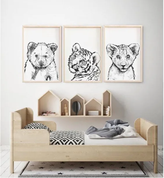 Lion Tiger Bear PRINTABLE چاپ دیواری ، مجموعه ای از 3 عدد چاپ مهد کودک ، مهد کودک مدرن ، دکوراسیون اتاق پسران ، چاپ دیوار اتاق بازی ،
