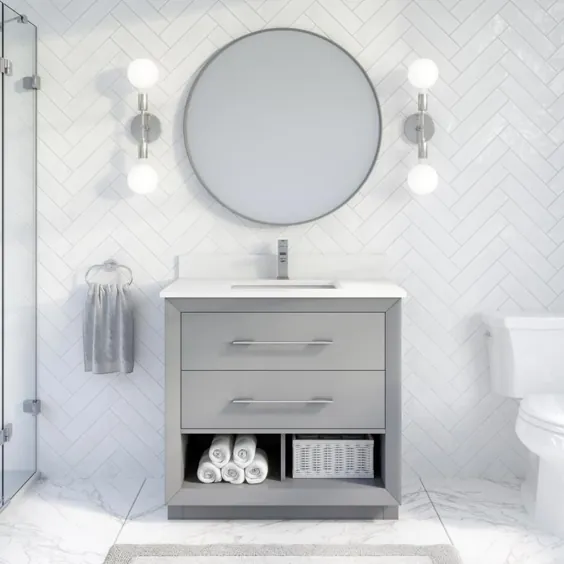 حمام آبگرم Riley 36-in Oxford Grey Single Sink Bathroom Vanity with White with White Reeds Engineered Top | ROII36OG