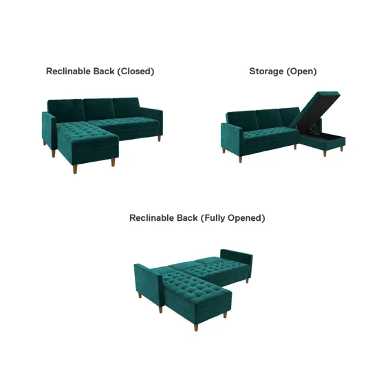 DHP Presley Storage Sectional Futon ، Green Velvet - Walmart.com