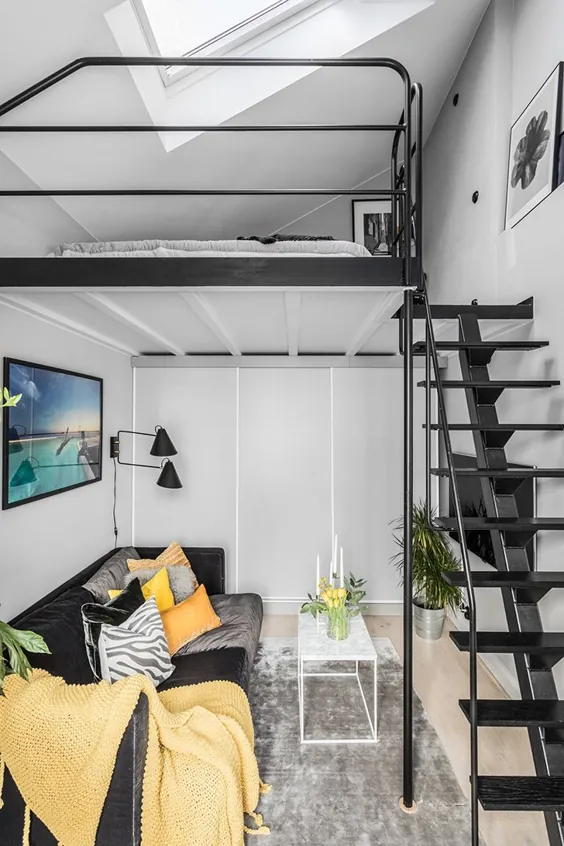 apartment آپارتمان کوچک با اتاق خواب بین دو طبقه در استکهلم (31 متر مربع) ◾ عکس ◾ ایده ها ◾ طراحی