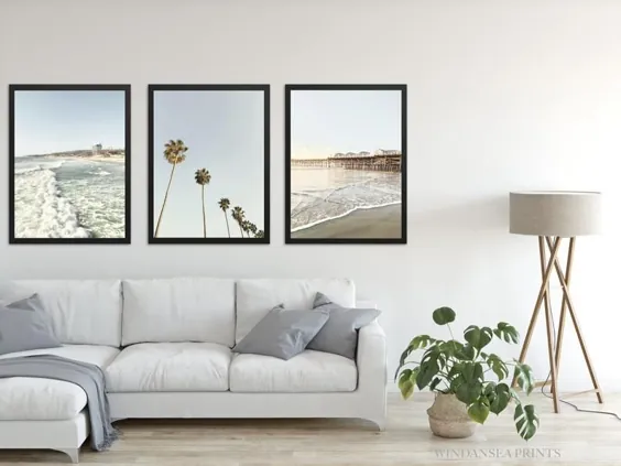 مجموعه ای از 3 چاپ ساحلی ، اسکله کریستال ، ساحل اقیانوس آرام کالیفرنیا ، چاپ شده در 8x10 12x16 12x18 16x20 18x