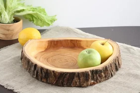 کاسه چوبی با لبه زنده Live Platter Wood Natural ظرف میوه | اتسی