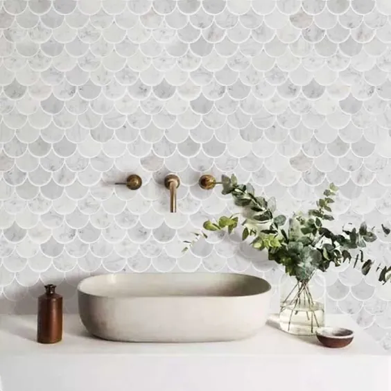 Scallop Shell Mermaid Tile Marble Stone Mosaic Tile آشپزخانه Backsplash دیوار حمام و کف Carrara White