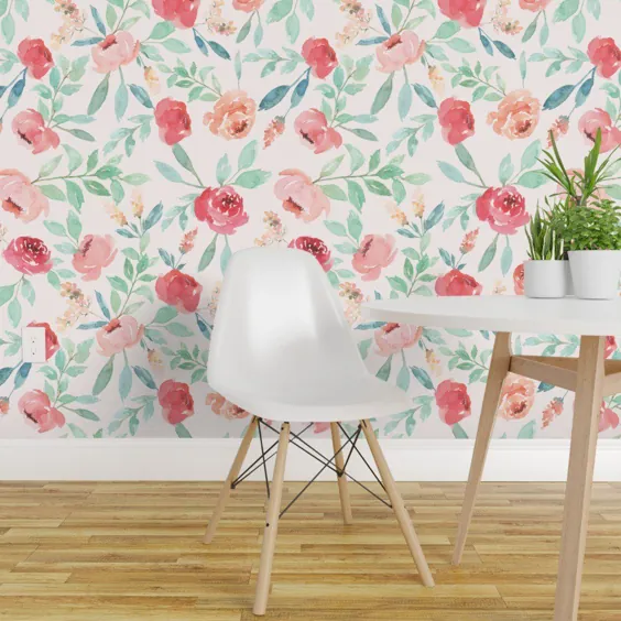 کاغذ دیواری قابل جدا شدن از لایه برداری و استیک آبرنگ گل های صورتی گل های گلدار - Walmart.com