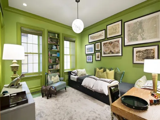 اتاق بچه ها با دیوارهای سبز - معاصر - اتاق پسران